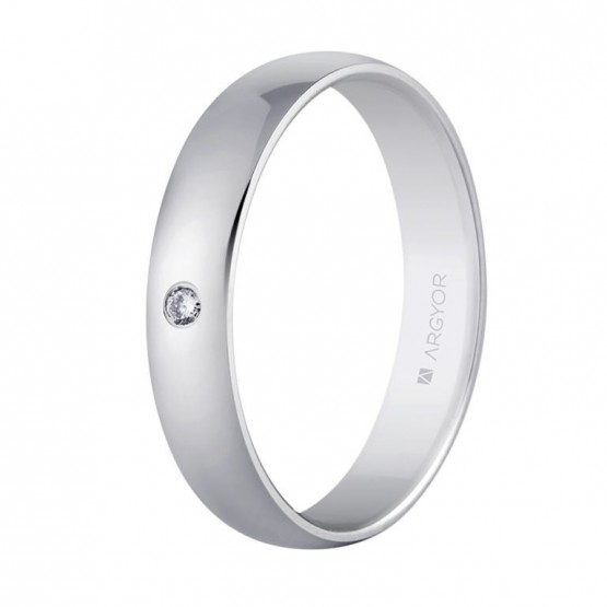 Alianza de oro blanco con diamante clásica 4 mm (554B1001)