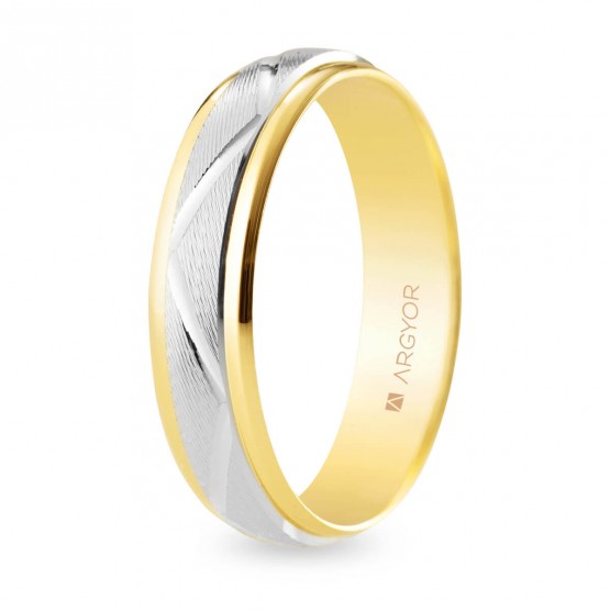 Alianza de boda oro bicolor diseño zigzag (5250138)