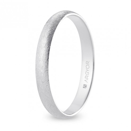 Alianza de boda oro blanco media caña 3 mm confort acabado hielo (B30CH00)