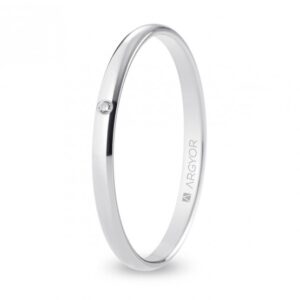Alianza de boda oro blanco y diamante media caña 2 mm confort (B20CP1D)