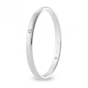 Alianza de boda oro blanco y diamante media caña 2 mm confort satinada (B20CS1D)