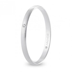 Alianza de boda oro blanco y diamante media caña 2 mm satinada (B20RS1D)