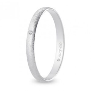 Alianza de boda oro blanco y diamante media caña 2,5 mm acabado hielo (B25RH1D)