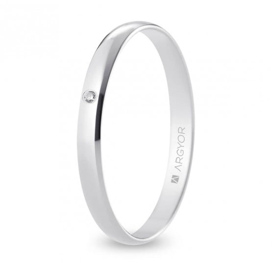 Alianza de boda oro blanco y diamante media caña 2,5 mm (B25RP1D)