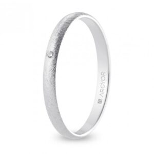 Alianza de boda oro blanco y diamante media caña 2,5 mm confort acabado hielo (B25CH1D)