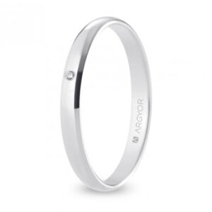Alianza de boda oro blanco y diamante media caña 2,5 mm confort (B25CP1D)