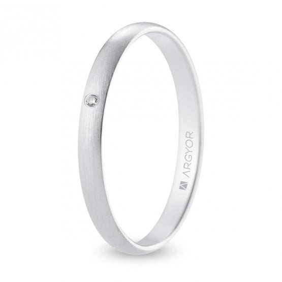 Alianza de boda oro blanco y diamante media caña 2,5 mm confort satinada (B25CS1D)