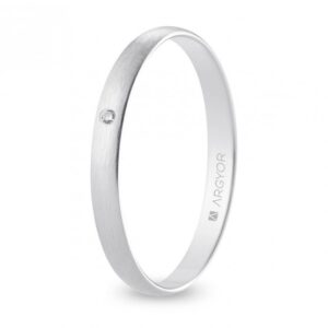 Alianza de boda oro blanco y diamante media caña 2,5 mm satinada (B25RS1D)