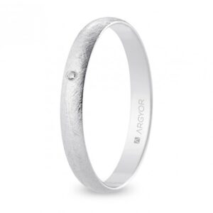 Alianza de boda oro blanco y diamante media caña 3 mm acabado hielo (B30RH1D)