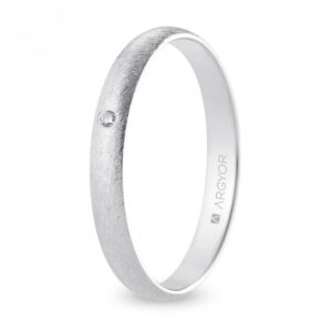 Alianza de boda oro blanco y diamante media caña 3 mm confort acabado hielo (B30CH1D)
