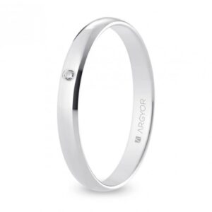 Alianza de boda oro blanco y diamante media caña 3 mm confort (B30CP1D)
