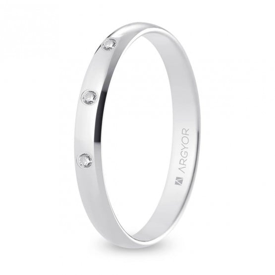 Alianza de boda oro blanco y diamante media caña 3 mm confort (B30CP3D)