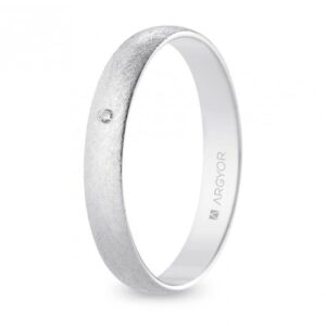 Alianza de boda oro blanco y diamante media caña 3,5 mm acabado hielo (B35RH1D)