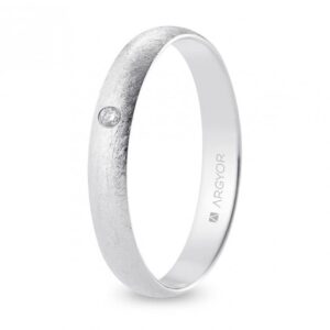 Alianza de boda oro blanco y diamante media caña 3,5 mm confort acabado hielo (B35CH1D)