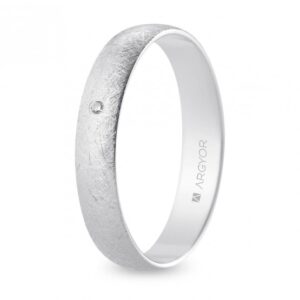 Alianza de boda oro blanco y diamante media caña 4 mm acabado hielo (B40RH1D)