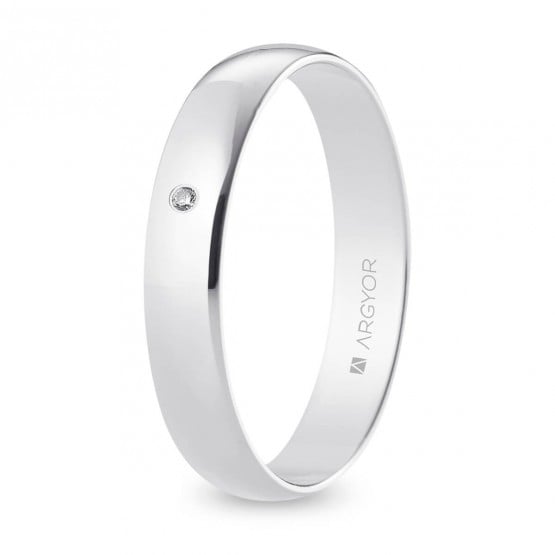 Alianza de boda oro blanco y diamante media caña 4 mm (B40RP1D)
