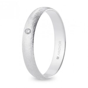 Alianza de boda oro blanco y diamante media caña 4 mm confort acabado hielo (B40CH1D)