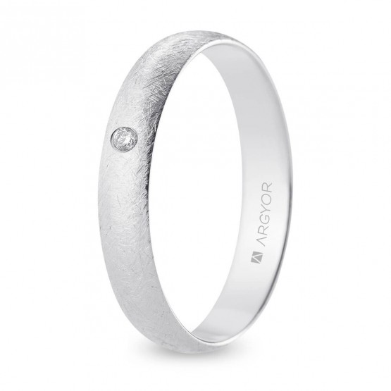Alianza de boda oro blanco y diamante media caña 4 mm confort acabado hielo (B40CH1D)