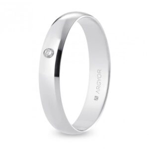 Alianza de boda oro blanco y diamante media caña 4 mm confort (B40CP1D)