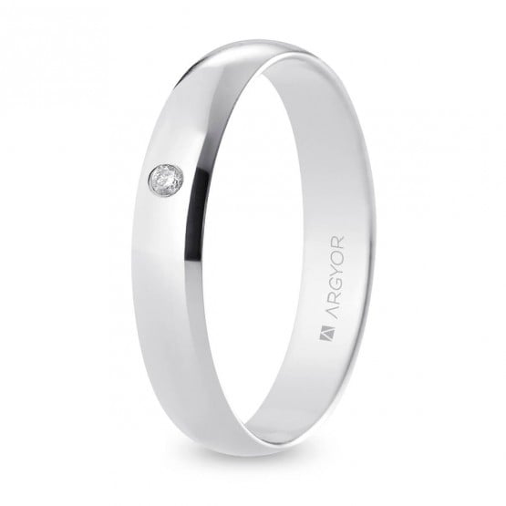 Alianza de boda oro blanco y diamante media caña 4 mm confort (B40CP1D)