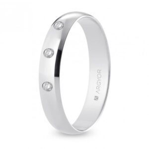 Alianza de boda oro blanco y diamante media caña 4 mm confort (B40CP3D)