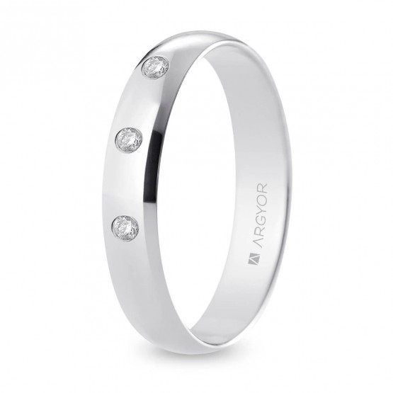 Alianza de boda oro blanco y diamante media caña 4 mm confort (B40CP3D)