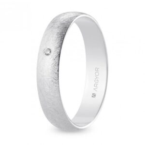 Alianza de boda oro blanco y diamante media caña 4,5 mm acabado hielo (B45RH1D)
