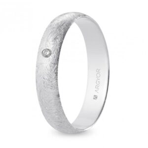 Alianza de boda oro blanco y diamante media caña 4,5 mm confort acabado hielo (B45CH1D)