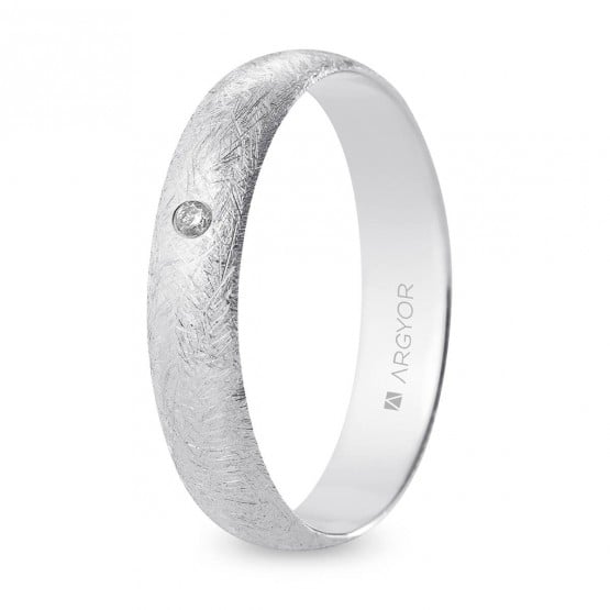 Alianza de boda oro blanco y diamante media caña 4,5 mm confort acabado hielo (B45CH1D)
