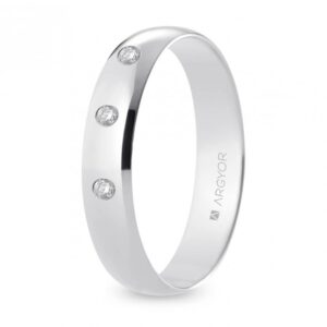 Alianza de boda oro blanco y diamante media caña 4,5 mm confort (B45CP3D)