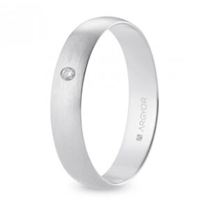 Alianza de boda oro blanco y diamante media caña 4,5 mm confort satinada (B45CS1D)