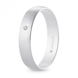 Alianza de boda oro blanco y diamante media caña 4,5 mm satinada (B45RS1D)