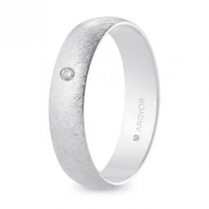 Alianza de boda oro blanco y diamante media caña 5 mm acabado hielo (B50RH1D)