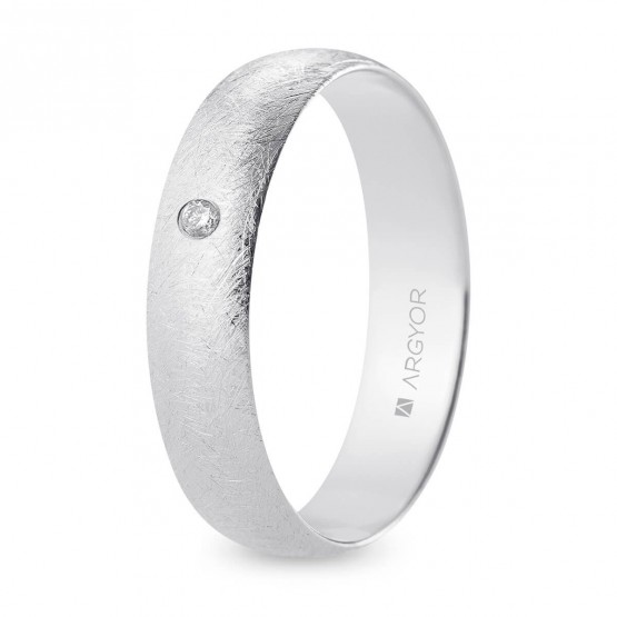 Alianza de boda oro blanco y diamante media caña 5 mm confort acabado hielo (B50CH1D)