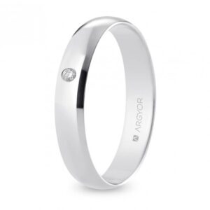 Alianza de boda oro blanco y diamante media caña 5 mm confort (B50CP1D)