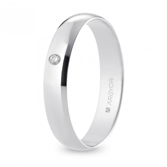 Alianza de boda oro blanco y diamante media caña 5 mm confort (B50CP1D)