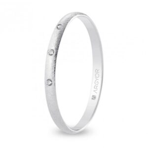 Alianza de boda oro blanco y diamantes media caña 2 mm acabado hielo (B20RH3D)