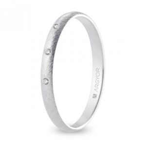 Alianza de boda oro blanco y diamantes media caña 2,5 mm confort acabado hielo (B25CH3D)