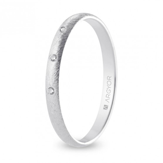 Alianza de boda oro blanco y diamantes media caña 2,5 mm confort acabado hielo (B25CH3D)