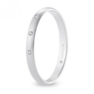 Alianza de boda oro blanco y diamantes media caña 2,5 mm confort satinada (B25CS3D)