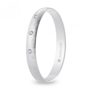 Alianza de boda oro blanco y diamantes media caña 3 mm acabado hielo (B30RH3D)