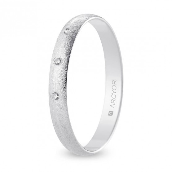 Alianza de boda oro blanco y diamantes media caña 3 mm acabado hielo (B30RH3D)