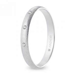Alianza de boda oro blanco y diamantes media caña 3 mm confort acabado hielo (B30CH3D)