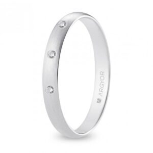 Alianza de boda oro blanco y diamantes media caña 3 mm confort satinada (B30CS3D)