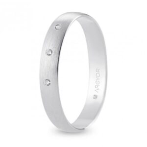 Alianza de boda oro blanco y diamantes media caña 3 mm satinada (B30RS3D)