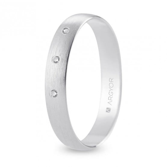 Alianza de boda oro blanco y diamantes media caña 3 mm satinada (B30RS3D)