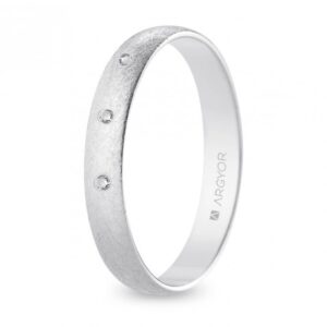 Alianza de boda oro blanco y diamantes media caña 3,5 mm acabado hielo (B35RH3D)