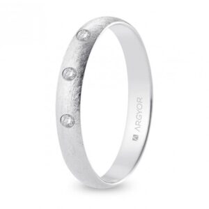 Alianza de boda oro blanco y diamantes media caña 3,5 mm confort acabado hielo (B35CH3D)
