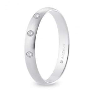 Alianza de boda oro blanco y diamantes media caña 3,5 mm confort satinada (B35CS3D)