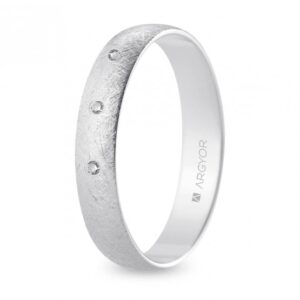 Alianza de boda oro blanco y diamantes media caña 4 mm acabado hielo (B40RH3D)